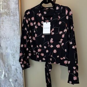 Who What Wear Black and Pink Floral Blouse